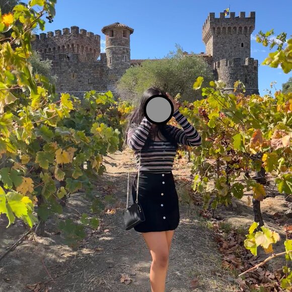 Fitted Black and Pink Long Sleeve Scoop Neck Button Down Top - Picture 2 of 4